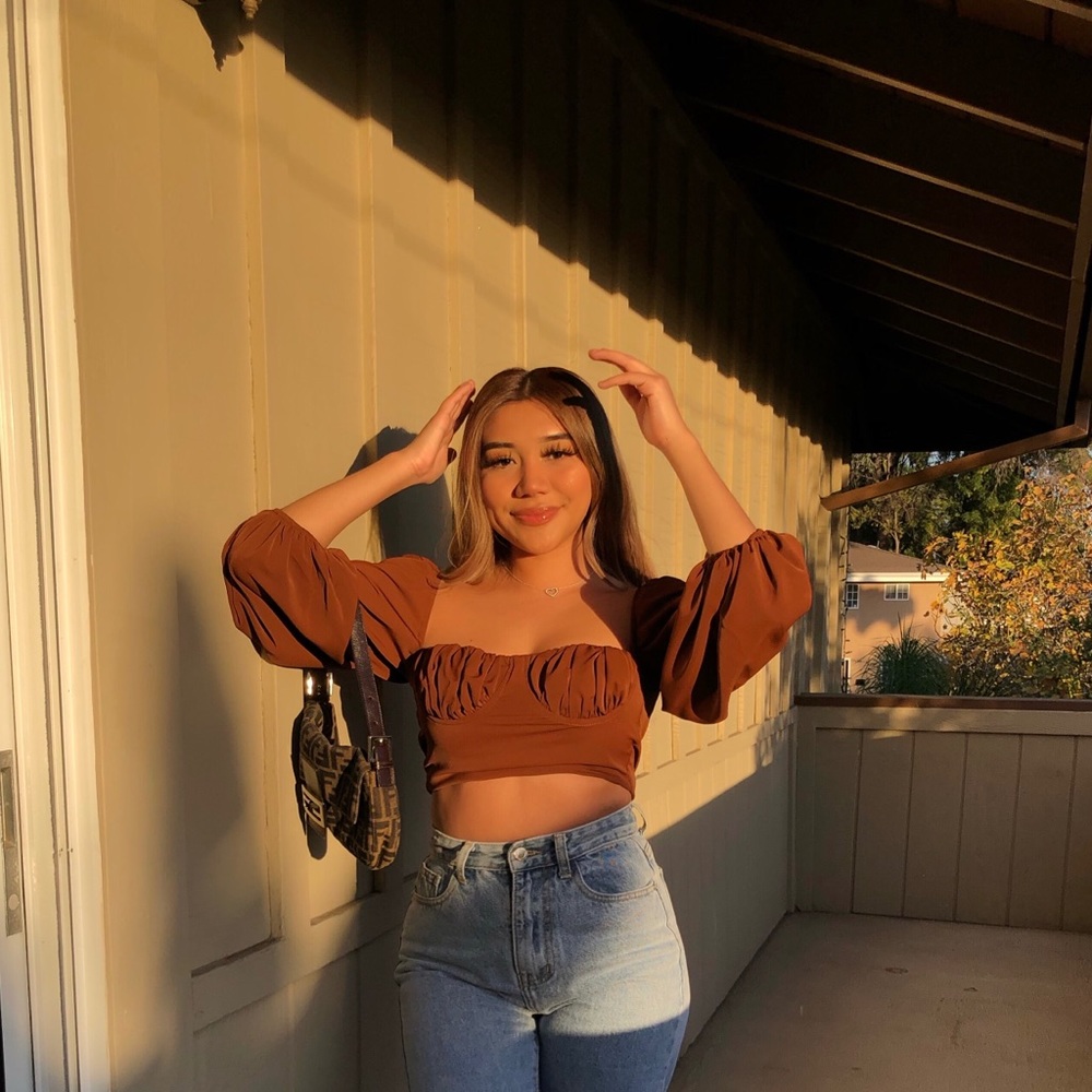 Brown Off The Shoulder Crop Top